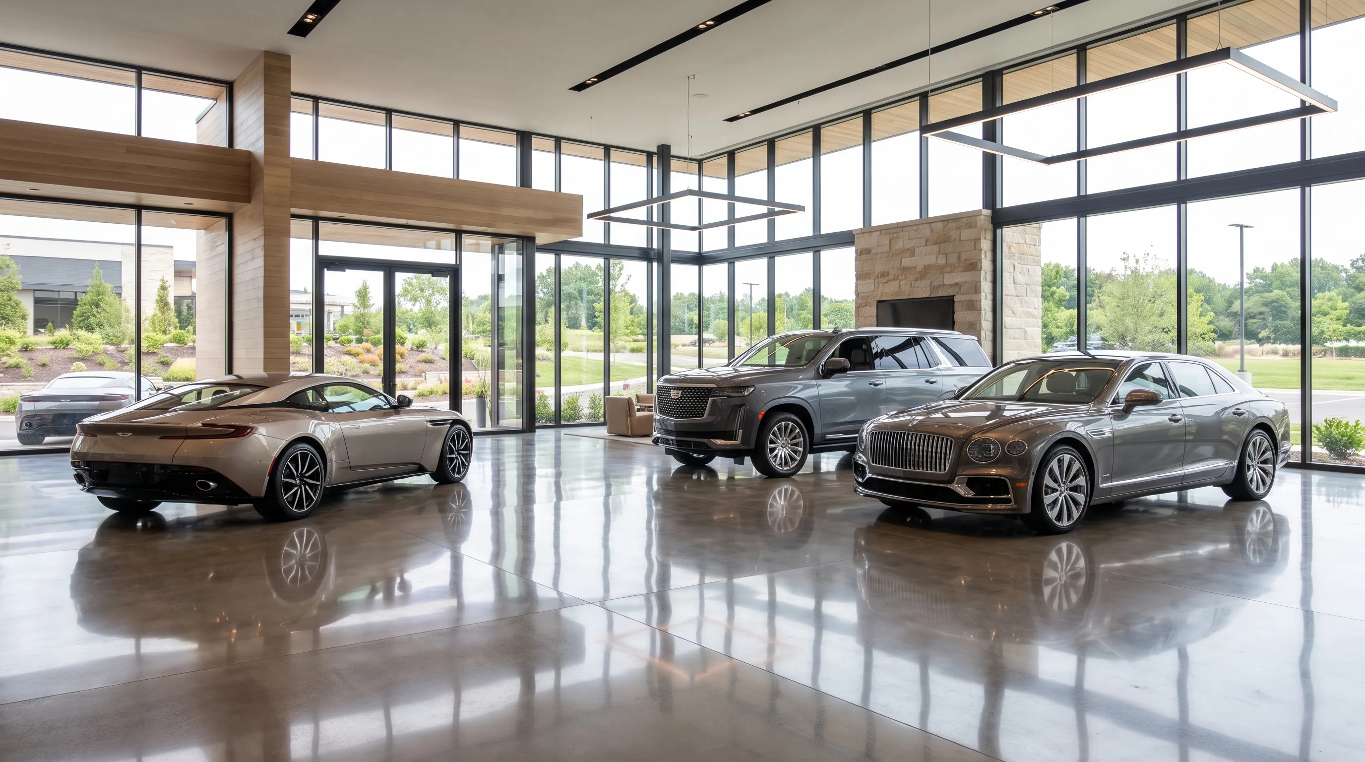 Bright car dealership showroom floor, representing Market Labs AI's automotive web design work