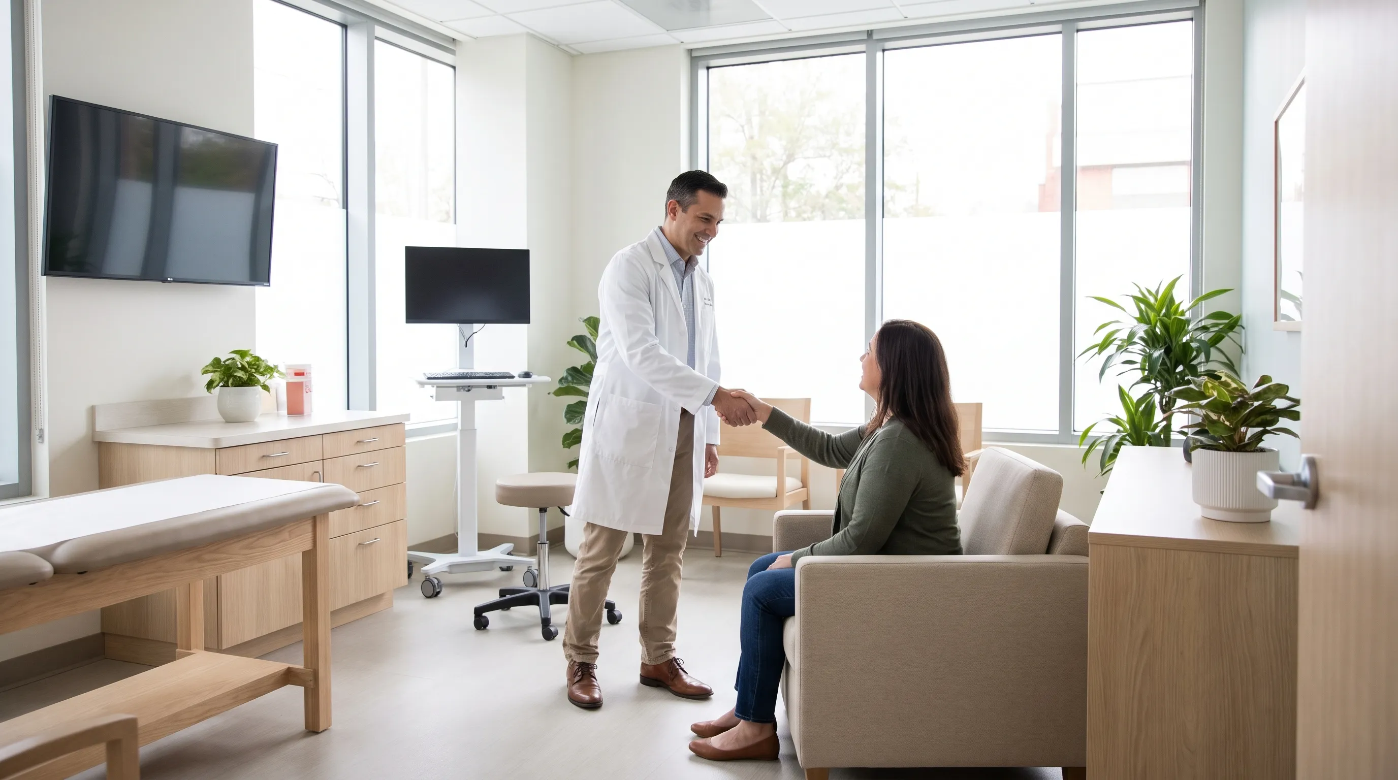 Bright modern medical clinic consultation room, representing Market Labs AI's healthcare web design work