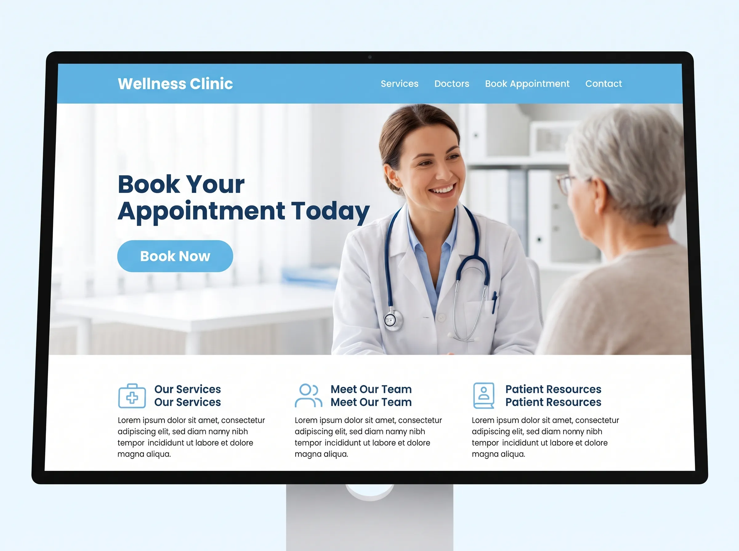 Example healthcare clinic website design with a book-appointment call to action