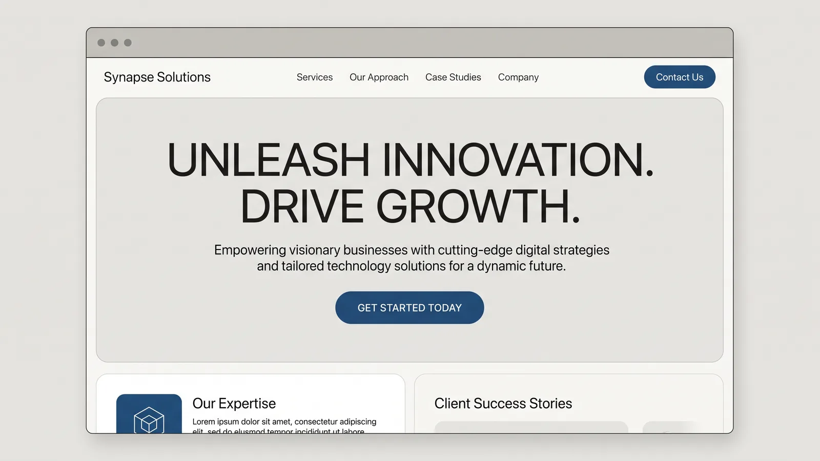 Polished marketing website homepage design with a bold hero headline and call to action
